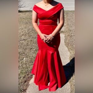 Red, off the shoulder, Xscape prom dress, size 2.